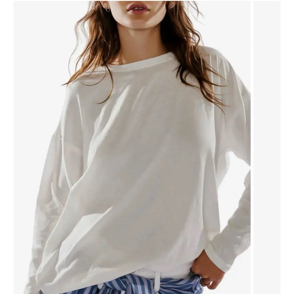 FREE PEOPLE NINA OVERSIZED LONG SLEEVE WHITE TEE SMALL MEDIUM - Picture 4 of 6